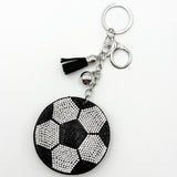 Diamond-studded football keychain - european & american style tassel metal charm - bag accessory - cross-border hot seller