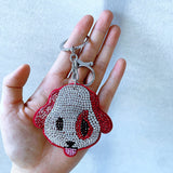 Cute tongue-out puppy korean velvet keychain - playful animal felt hotfix rhinestone bag accessory, car decoration gift