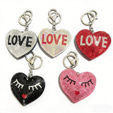 Korean velvet hot diamond heart key pendant heartbeat signal peach heart bag pendant car key chain decorative accessories
