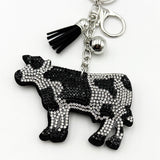 Diamond-studded cow keychain - european & american style tassel metal charm - bag accessory - cross-border hot seller