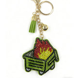 Heavy-duty beaded flame potted plant keychain, rhinestone tassel pendant, instagram-style fashion bag pendant