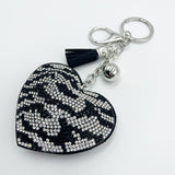 New diamond-studded zebra print heart keychain fashion tassel metal charm bag accessory - hot seller for cross-border e-commerce