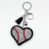 Hotfix rhinestone heart keychain - sports-themed tassel charm - car, bag, and jewelry accessory - cross-border bestseller