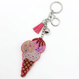 Diamond-studded ice cream keychain - european & american style tassel metal charm - bag accessory - cross-border hot seller
