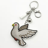 Diamond-studded peace dove keychain - european & american style tassel metal charm - bag accessory - cross-border hot seller