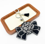 Korean velvet keychain small fragrant style diamond-encrusted rose keychain pendant women's bag car keychain pendant