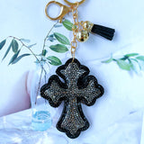 Cross-border hot-selling tassel diamond-encrusted cross women's bag pendant fashion korean velvet hot diamond two-color diamond keychain