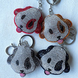 Cute tongue-out puppy korean velvet keychain - playful animal felt hotfix rhinestone bag accessory, car decoration gift