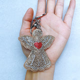 Korean velvet rhinestone angel heart keychain - bestie & couple guardian bag charm - car blessing interior accessory