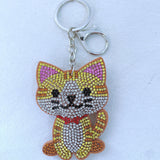 Flower cat keychain korean velvet three-color hot diamond school bag pendant colorful cat shape key ring pendant