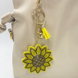Creative diamond-studded sunflower keychain - fashionable tassel bag charm for women