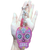 Halloween hot-selling skull keychain with rhinestone accents - spooky themed bag charm, korean velvet hotfix rhinestone holiday gift