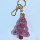 Christmas tree keychain - rhinestone korean velvet christmas eve bag charm - small gift christmas car ornament