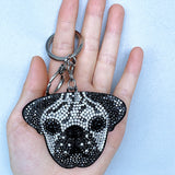 Korean velvet cartoon puppy head animal keychain leather hotfix rhinestone aliexpress fashion bag accessories wholesale