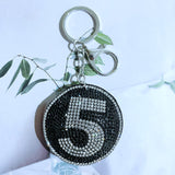 Black number 5 hot diamond keychain black five korean velvet round diamond-encrusted luggage tag team class number hanging ornament