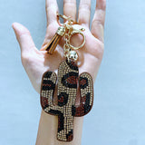 Creative cactus leather keychain - stylish korean velvet diamond-studded ultra-lightweight and wear-resistant bag charm for men and women - wholesale