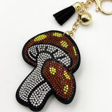 Diamond-studded mushroom keychain - european & american style tassel metal charm - bag accessory - cross-border hot seller