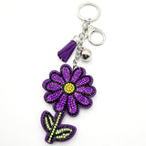 New arrival diamond-encrusted purple daisy flower keychain tassel metal bag pendant cross-border hot-selling model