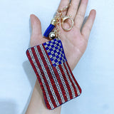 American flag heart star keychain korean velvet rhinestone soft bag charm car wallet zipper accessory