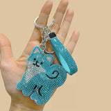 Cartoon cute puppy cat rhinestone velvet keychain bag charm tassel car accessory wholesale cross-border hot seller