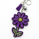New arrival diamond-encrusted purple daisy flower keychain tassel metal bag pendant cross-border hot-selling model