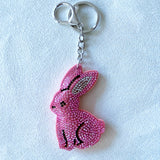 Korean velvet rabbit hotfix rhinestone keychain - cute plush bag charm - pink adorable animal design - cross-border e-commerce