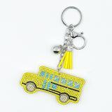 New diamond-studded school bus keychain, fashionable bag charm, tassel metal creative accessory - cross-border hot seller