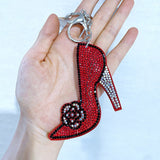 Cross-border hot-selling fashion high heels, bags, car accessories, korean velvet hot diamond women's shiny keychains