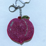 Cross-border hot-selling peach fruit soft keychains korean velvet bag accessories diamond keychain wholesale