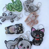 Animal series keychains: korean velvet hotfix rhinestone cat, dog, leopard, snake, lizard - multiple styles for bag accessories