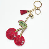 Cross-border hot-selling diamond-encrusted cherry keychain 3d stereo rhinestone fruit pendant bag accessories tassel fashion