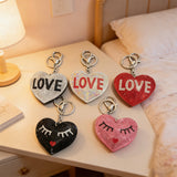 Korean velvet hot diamond heart key pendant heartbeat signal peach heart bag pendant car key chain decorative accessories