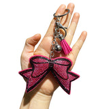 Cross-border super flash bow keychain women's bag pendant car key chain diamond accessories wholesale
