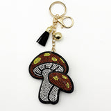 Diamond-studded mushroom keychain - european & american style tassel metal charm - bag accessory - cross-border hot seller