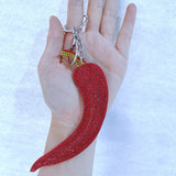 Chili keychain korean velvet hot diamond red chili shape shiny bag accessories fun kitchen bag chain accessories