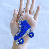 Trendy roller skate hotfix rhinestone charm - korean velvet diamond-studded sports keychain - unisex bag accessory