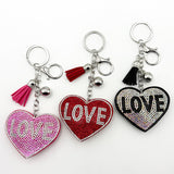 Diamond-studded "love" keychain - european & american style tassel metal charm - bag accessory - cross-border hot seller