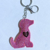 Adorable pink puppy keychain with rhinestone accents - korean velvet pet-themed bag charm