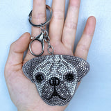 Korean velvet cartoon puppy head animal keychain leather hotfix rhinestone aliexpress fashion bag accessories wholesale