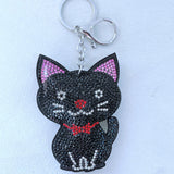 Black cat keychain korean velvet hot diamond pendant cute pet night shadow theme easiest for match luggage tag