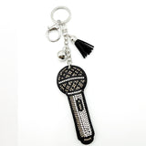 Diamond-studded microphone keychain - european & american style tassel metal charm - bag accessory - cross-border hot seller