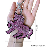 New decorative horse keychain korean velvet full diamond horse bag charm car key pendant cute animal accessories