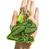 Wholesale cute animal fleece hotfix rhinestone keychains - green frog rhinestone bag charms & car keychains