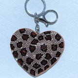 Diamond-shaped leopard print heart keychain korean velvet hot diamond pants chain waist decoration wild sweet cool style bag pendant