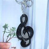 Korean velvet musical note hotfix rhinestone bag charm - music teacher & student gift - musical instrument shaped keychain pendant