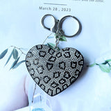 Black and white heart keychain accessory - korean velvet leather full rhinestone - couple/girlfriend luggage & purse decoration charm