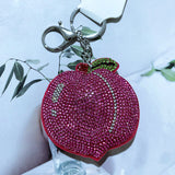 Cross-border hot-selling peach fruit soft keychains korean velvet bag accessories diamond keychain wholesale