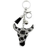 Diamond-studded bull head keychain - european & american style tassel metal charm - bag accessory - cross-border hot seller