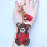New sweet bear hug heart keychain - korean velvet rhinestone hugging bear - couple/bff gift bag charm