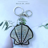 Seashell keychain - korean velvet hotfix rhinestone accessory - ocean-themed backpack charm, luggage anti-loss decoration